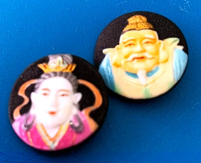Botones de porcelana Arita vintage pintados a mano dioses de la fortuna Foto 1 de 2