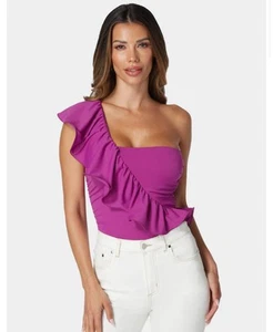 NWT Bebe One Shoulder Ruffle Bodysuit – XS Magenta - Picture 1 of 7