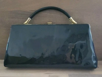 Bolso de Hombro Bolso de Bolsillo Vintage Años 60 Dover Hecho en EE. UU. Charol Negro  Foto 1 de 4