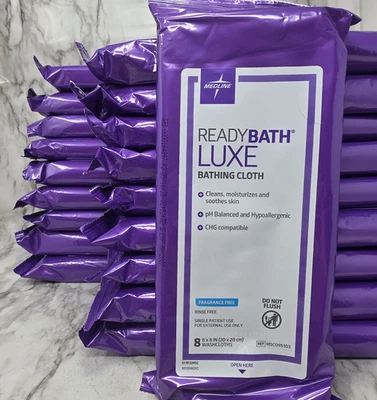 Lot of 19 Medline ReadyBath Luxe Bathing Cloth Fragrance Free 8" x 8" Exp 5/27 - Image 1 of 4