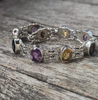 Nicky Butler 925 Sterling Silver Designer Amethyst Citrine Bracelet Smoky Quartz - Image 1 of 4