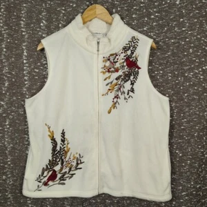 Vintage Croft & Barrow Embroidered Cardinal Holiday White Vest Women's XL - Picture 1 of 11