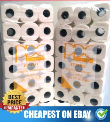 36x White Toilet Tissue Rolls 2ply 20 PPC Quilted Embossed Paper Jumbo - Image 1 of 4