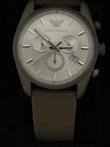 EMPORIO ARMANI - SPORTIVO SILVER DIAL MEN’s CHRONO WATCH KHAKI STRAP AR6076 NWT - Picture 1 of 24