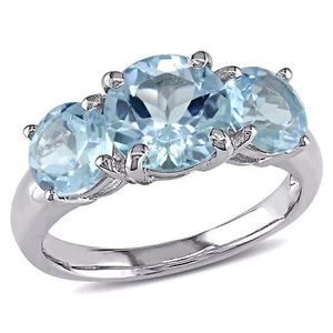 Amour Sterling Silver Blue Topaz Three-Stone Ring - Picture 1 of 4