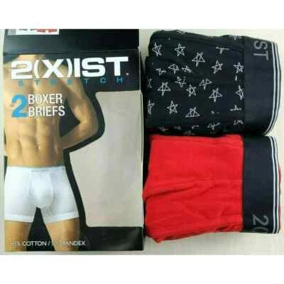 Paquete de 2 calzoncillos boxer para hombre 2 (X) IST negros rojos algodón elástico logotipo cintura sin costuras Foto 1 de 4
