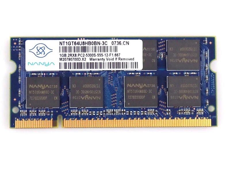 1GB Nanya NT1GT64U8HB0BN-3C DDR2-667Mhz PC2-5300S SO-Dimm CL5 1.8V RAM - Bild 1 von 1