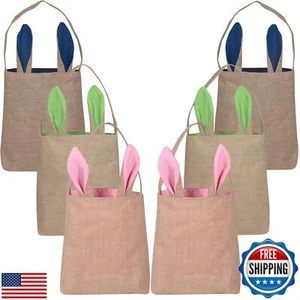 KEFAN 6 Pack Easter Bunny Bags Easter Bunny Baskets Jute Burlap Bunny Ear Tot - Picture 1 of 5