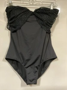 Dana Bachman Size 14 Black Strapless Padded Lace One Piece Bathing Suit New - Picture 1 of 6