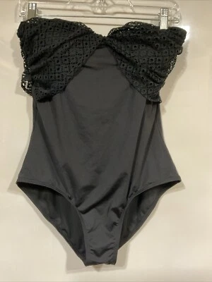 Купальный костюм цельный Dana Bachman размер 14 черный без бретелек с подкладкой кружевной новый - Изображение 1 из 4
