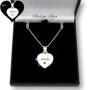 Engraved Heart Locket Necklace, Any Engraving, 925 Sterling Silver, Personalised - Picture 1 of 12