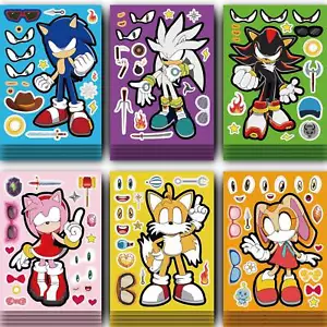 Pegatinas rompecabezas de anime sónico rompecabezas para niños juguetes hágalo usted mismo hacer una cara pegatinas - Imagen 1 de 9