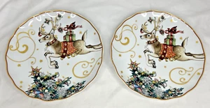 Williams-Sonoma Twas the Night Before Christmas Reindeer 10.75" Dinner Plates 2 - Picture 1 of 7
