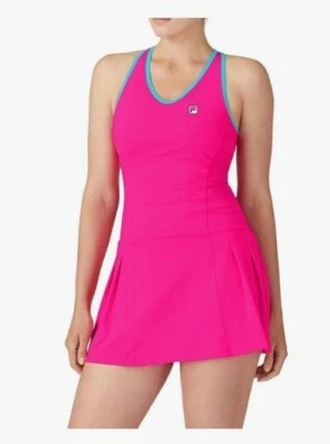 NEW XS FILA Tie Breaker Pink Pleated Tennis Dress/Shorts Sleeveless Racer Back - Image 1 of 4