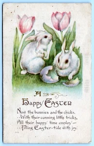 Postcard c1915  Easter Bunnies Cracked Egg Tulips  #C12 - Picture 1 of 2