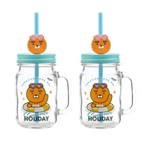 Kakao Friends Summer Holiday Straw drinker Ryan Set 473mlx 2pcs Glass tumbler - Picture 1 of 13