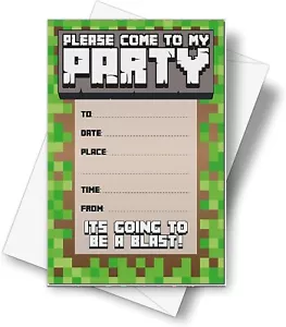 8 x Minecraft Birthday Party Fill in Invitations with Envelopes AU Stock - Picture 1 of 1