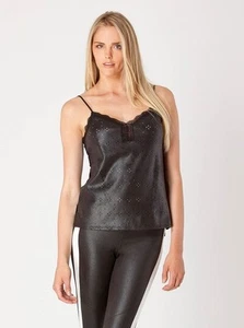 Hale Bob Black Leather Eyelet Tank Top w Lace Trim XS S NWT 4FAF2389 * - Picture 1 of 4