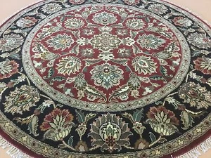 6' X 6' Red Black Fine Round Agra Oriental Area Rug Hand Knotted Floral Foyer - Picture 1 of 12
