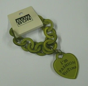 BRACCIALE BON BON VERDE CATENA RC87 PLASTICA DURA CUORE NICKEL FREE F73 - Imagen 1 de 2
