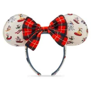 2021 Disney Christmas Holiday Lodge Minnie Mouse Ear Headband with Bow Plaid - Picture 1 of 4