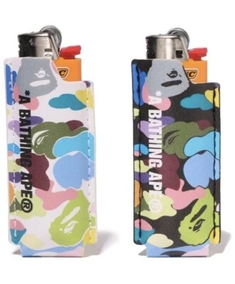 A BATHING APE A BATHNIG APE Men's MULTI CAMO LEATHER LIGHTER CASE White / Black 1J70182047 NEW