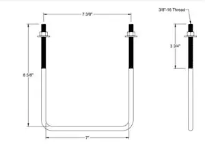 Pack of 4 Sq U Bolt Zinc-Plated, Steel, 3/8"-16 Thread Size, 7" W, 8-5/8" H - Picture 1 of 1