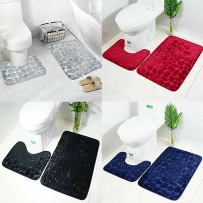 Juego de 2 piezas de alfombra de baño de franela antideslizante en forma de U alfombra de espuma alfombra de ducha Foto 1 de 4