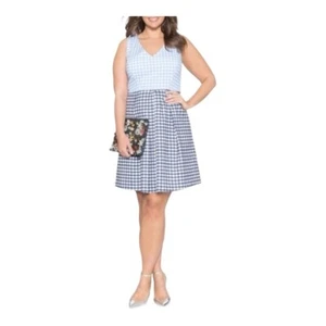 Eloquii Gingham Plaid Fit & Flare V-Neck Sleeveless Dress Women Plus Size 20 - Picture 1 of 10