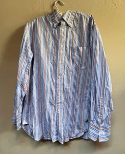 J. Peterman Men's Blue Button-Down Long Sleeve Striped Shirt Medium Cotton - Picture 1 of 9