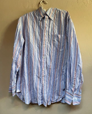 J. Peterman Men's Blue Button-Down Long Sleeve Striped Shirt Medium Cotton - Image 1 of 4