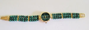 VTG NWOT  MALACHITE  ~ LADIES BRACELET WATCH ~ GOLD TONE ~ GENUINE MALACHITE - Picture 1 of 7
