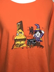 Malarkey Womens Halloween Shirt Top Orange Witch Embroidery Long Tee Sz Large - Picture 1 of 6
