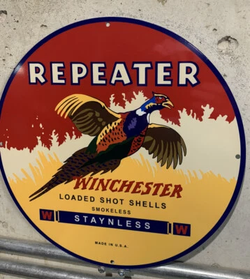 Letrero estilo vintage Winchester repetidor munición caza metal calidad pesada Foto 1 de 4