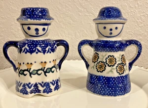 Polnische (blau/weiß) Keramik S&P Shaker (KOSTENLOSER Versand) Boleslawiec, Mann & Frau - Bild 1 von 6