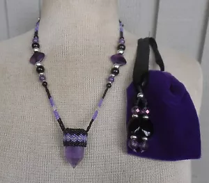 Amethyst Stein Spitze Perlenkette Achat Onyx Amethyst Edelstein Perlen Wiccan - Bild 1 von 9