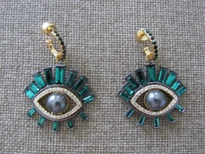KURT GEIGER LONDON GOLDFARBENE PERLE EVIL EYE KRISTALL CHARM HUGGIE CREOLEN OHRRINGE - Bild 1 von 4