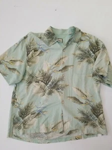 hawaiian guy Button Up Shirt Mens Large Silk Floral Green Short Sleeve Floral LX - Picture 1 of 12