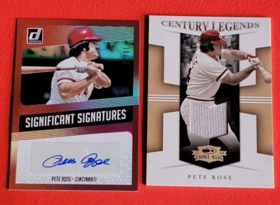 TARJETA AUTOGRAFIADA DE PETE ROSE #d10/25 y tarjeta de jersey usada en el juego #38/100 hojas rojas Foto 1 de 4