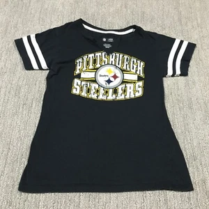 Pittsburgh Steelers Shirt Womens Medium Black Football NFL Logo V Neck Ladies - Picture 1 of 15