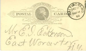 Postcard UX9 Robert Hough Baltimore Maryland 12/11/1890 - Picture 1 of 2