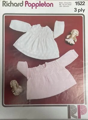 Vintage Richard Poppleton Babies Baby Angel Top 3 Ply KNITTING PATTERN 1522 - Image 1 of 2