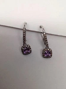 Ohrhänger 10 Karat Weißgold Amethyst und 0,30 kt Champagner Diamant Neu - Bild 1 von 12