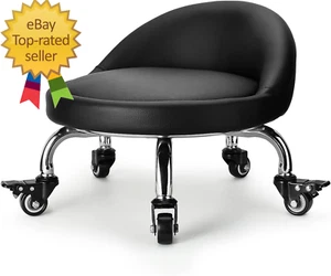 Rolling Stool with Backrest Low Height Rolling Stool with PU Leather, Roller Sto - Picture 1 of 12