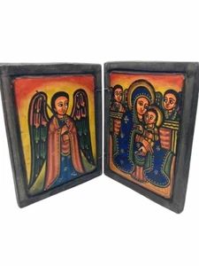 Icona etiope in legno dipinta a mano arte africana cristiana etnica ortodossa  - Foto 1 di 6