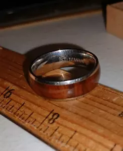 Men’s TITANIUM Ring Hawaiian Koa Wood inlay Wedding Band, Signed MM. - Picture 1 of 6