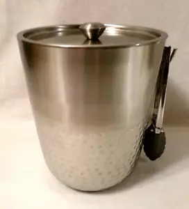 NWOT THRESHOLD HAMMERED STAINLESS STEEL ICE BUCKET w/Silicone Tipped Tongs - Picture 1 of 9