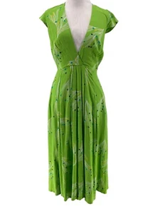 Free People Women's Green Print Retro Midi Dress Size 0 - Picture 1 of 6
