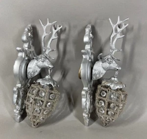 Wall Lamps Sconces Vintage Louis XVI Silver Deer Head Bronze Elegant Pair 12" - Picture 1 of 8