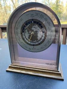 Vintage Mid Century Verichron GMT World Time Quartz Clock Floating Face WORKING! - Picture 1 of 8